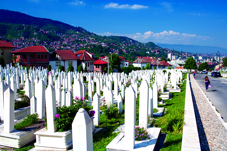 A Muslim cemetery near the National Library in Sarajevo, 2015.