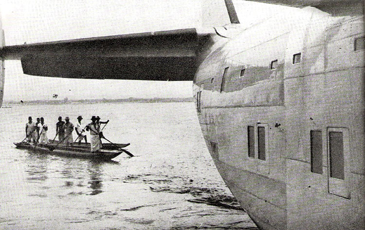 A canoe meets a flying boat at Leopoldville, 1940s