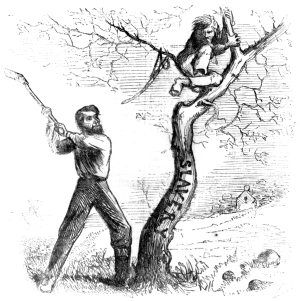 Lincoln’s Last Warning: ‘Now if you don’t come down I’ll cut the tree from under you.’Harper’s Weekly, October 11th, 1862. Lincoln’s Last Warning: ‘Now if you don’t come down I’ll cut the tree from under you.’Harper’s Weekly, October 11th, 1862.