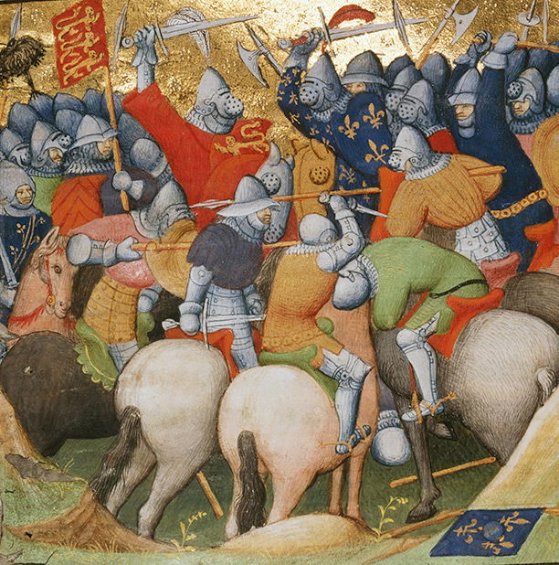 The Battle of Crécy in an illumination from 'Les Chroniques de France', c.1350