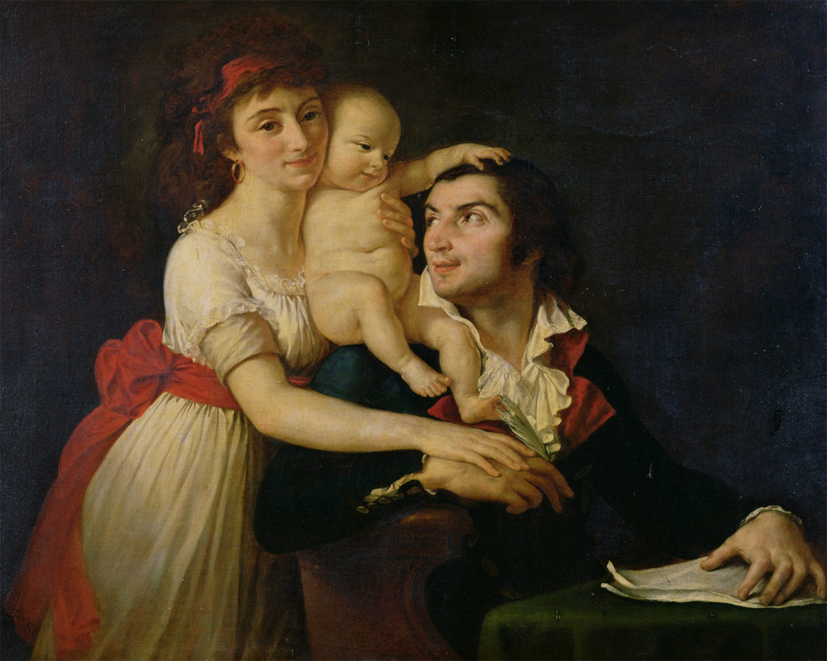 Camille Desmoulins with his wife, Lucille, and their son, Horace-Camille, c.1792, by Jacques-Louis David. (Chateau de Versailles / Bridgeman Images)