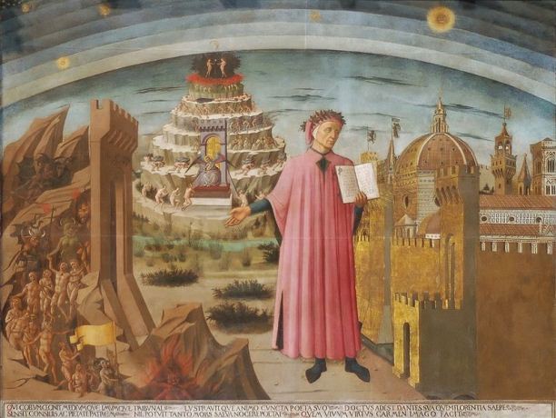 Domenico di Michelino, La Divina Commedia di Dante (Dante and the Divine Comedy). Fresco in the nave of the Duomo of Florence, Italy.
