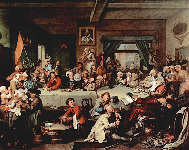 The William Hogarth painting Humours of an Election (c. 1755), which is the main source for "Give us our Eleven Days".