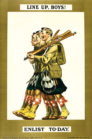 Side by side: recruitment poster featuring Scottish soldiers