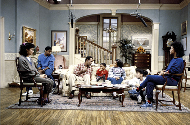 The Huxtable family in their Brooklyn apartment, from the 1984 Cosby Show. Getty Images/NBC Universal