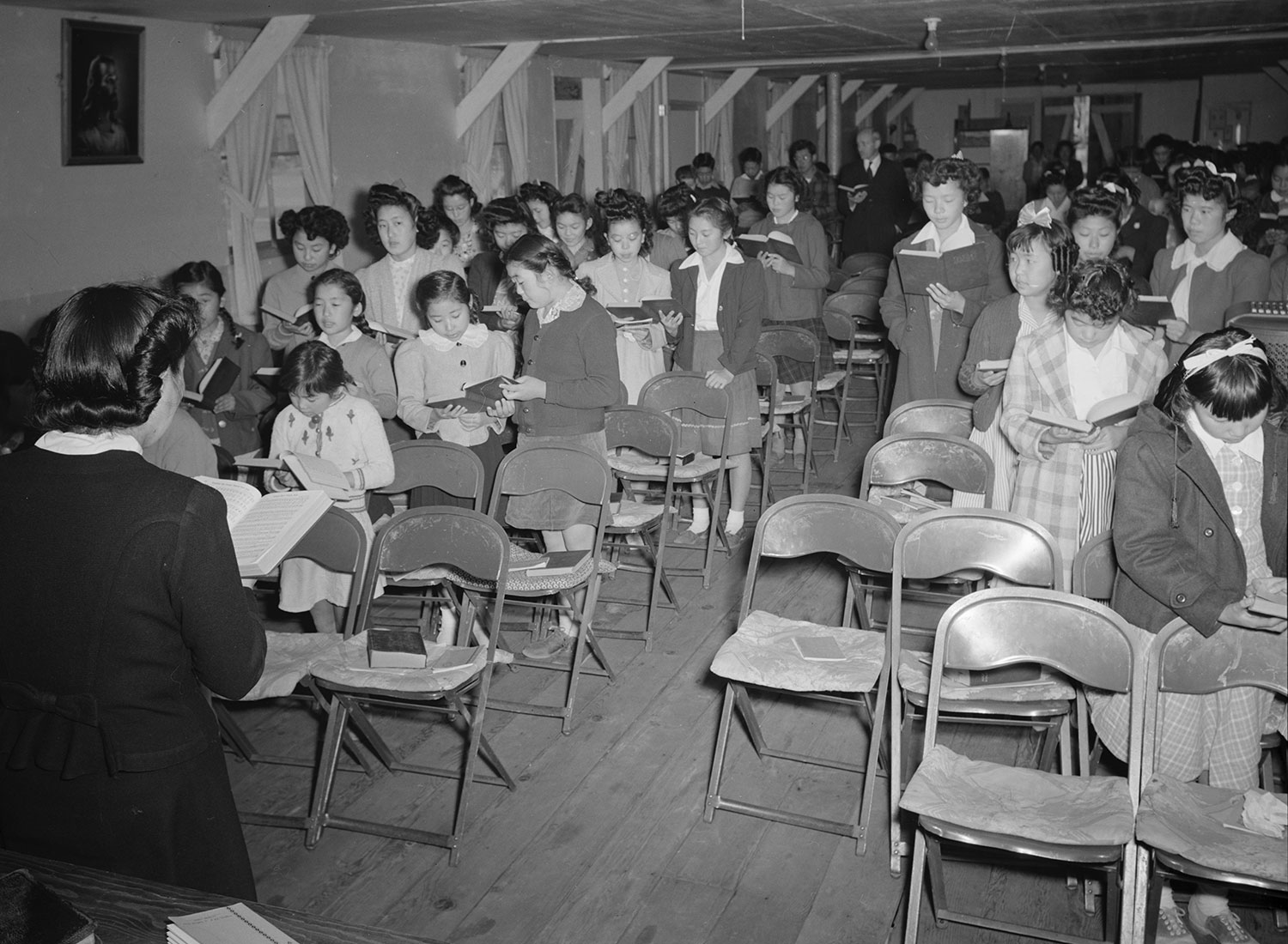 Sunday school, Manzanar War Relocation Center, 1943, Ansel Adams.