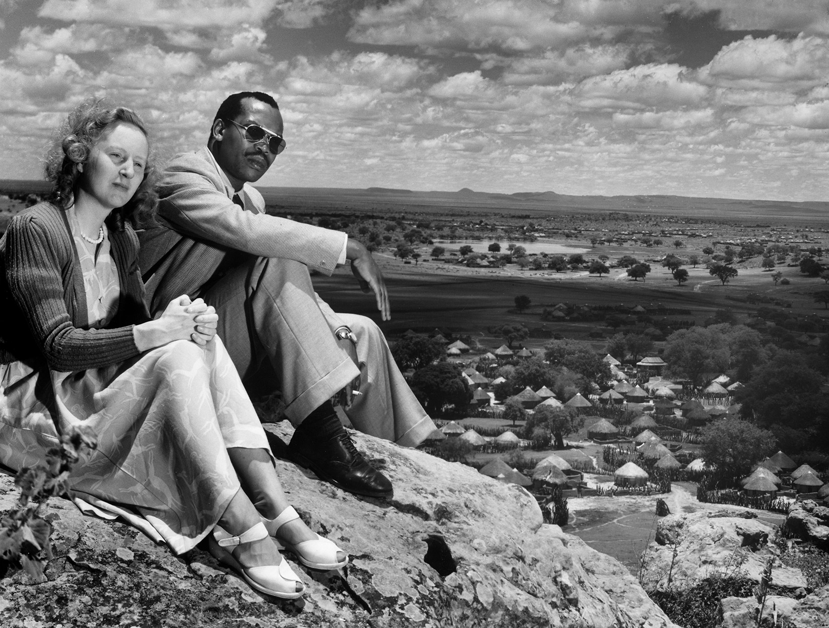 Seretse Khama and his British-born wife, Ruth, overlooking Bechuanaland, 1950.