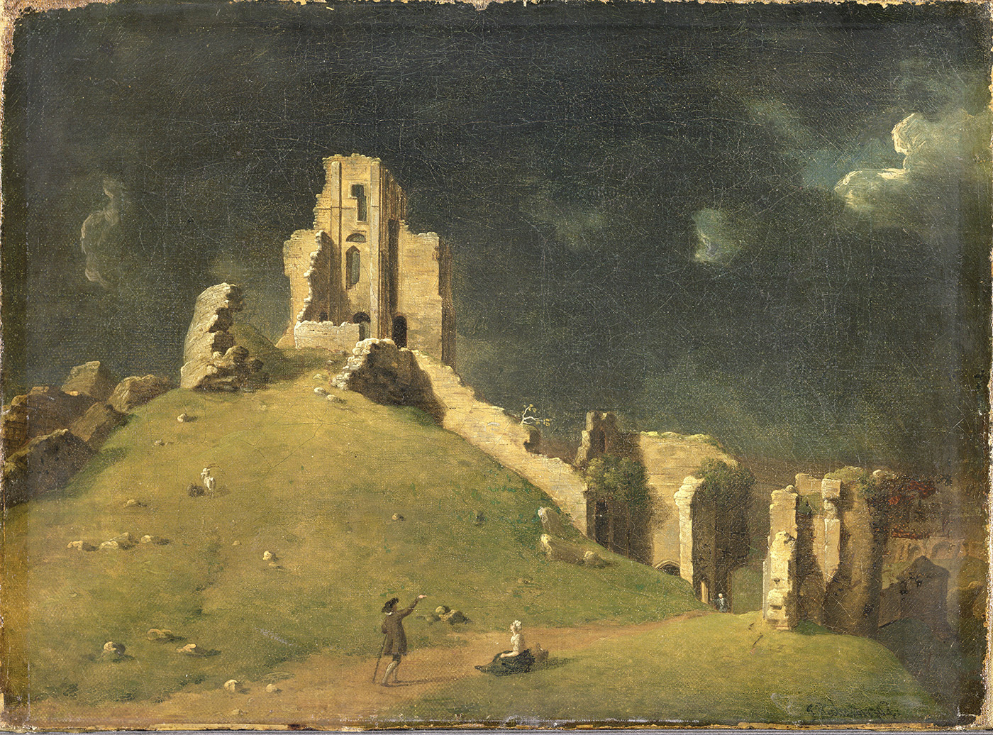 The ruins of Corfe Castle, painting by John Richards, 1764. Yale Centre for British Art / Paul Mellon / Bridgeman Images