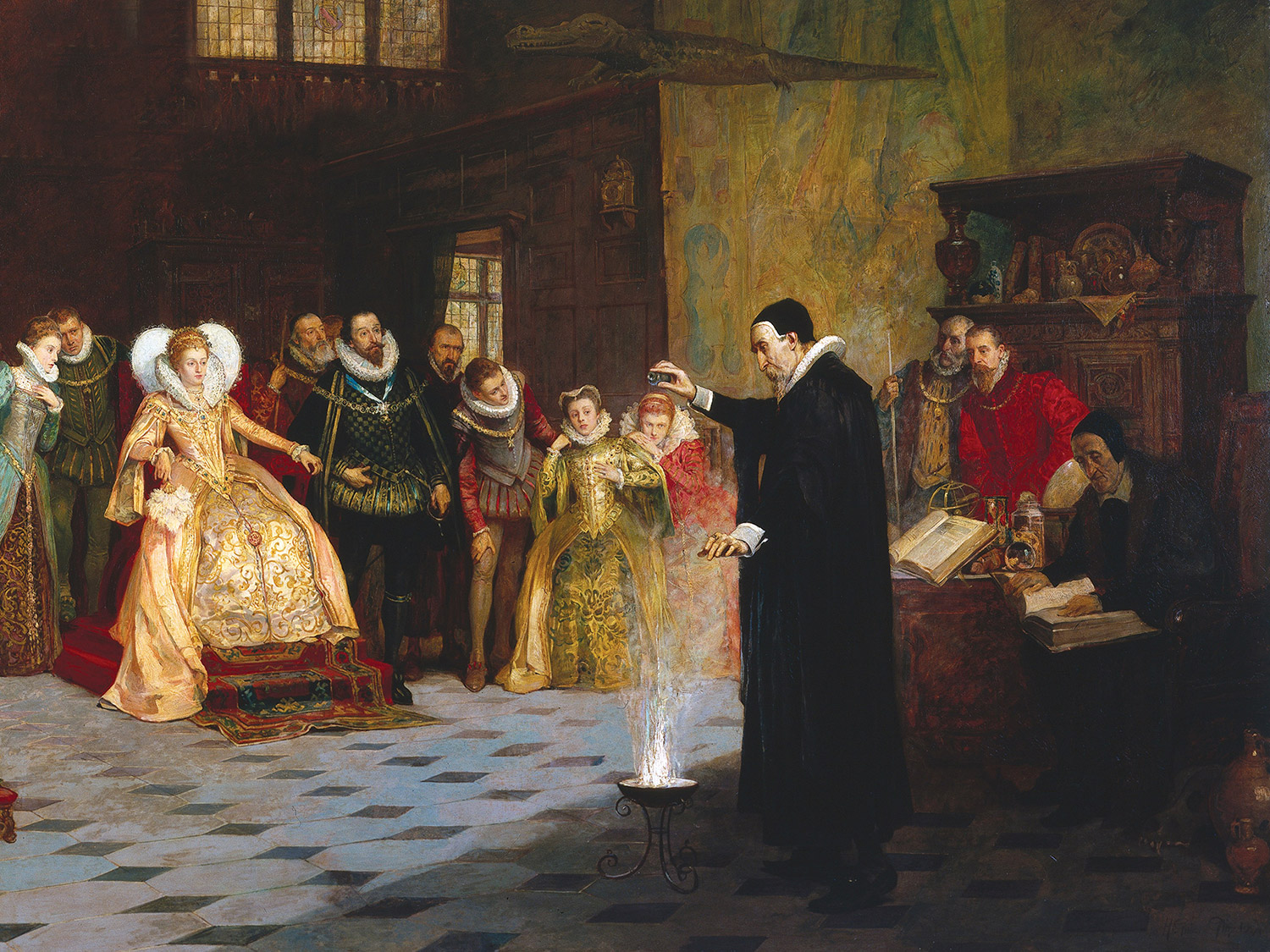 John Dee performing an experiment before Elizabeth I, by Henry Gillard Glindoni (1852-1913).