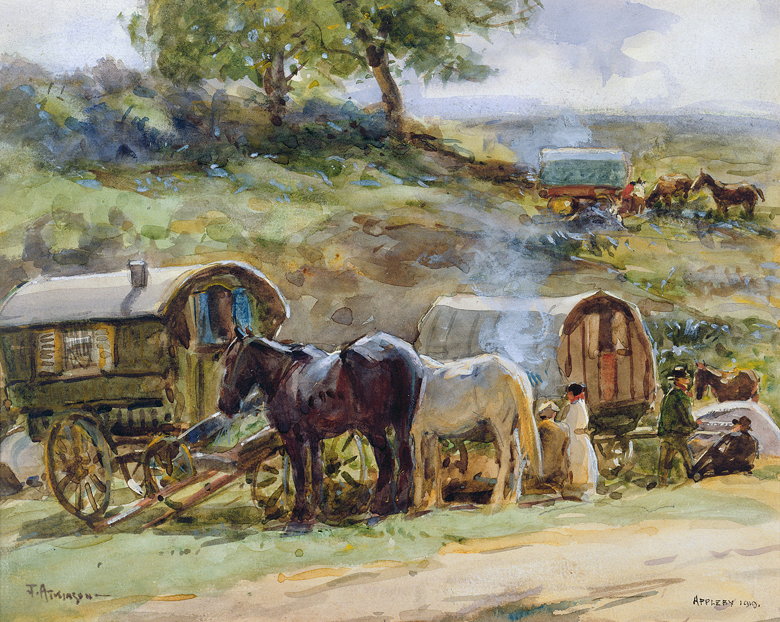 Gypsy Encampment, Appleby by John Atkinson 1919