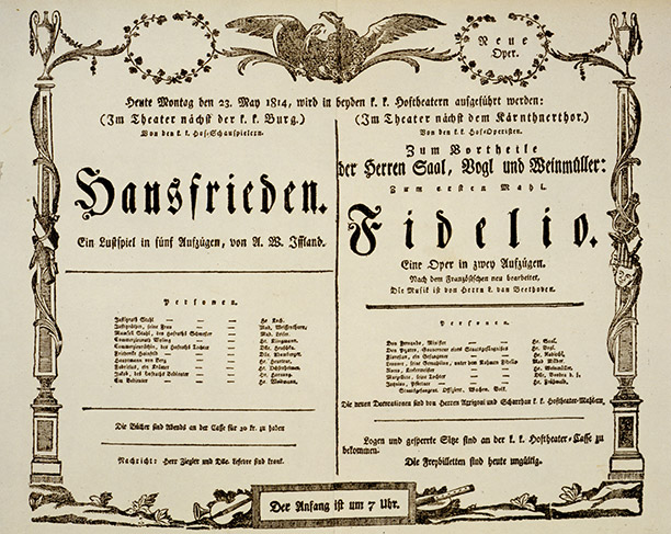 The poster for the premier of Fidelio at Vienna's Kärtnertortheater