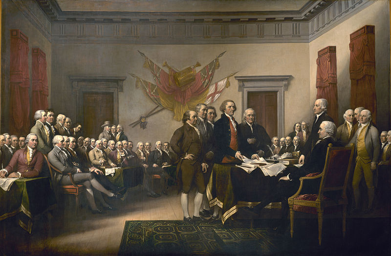 The Committee of Five presenting their draft of the Declaration of Independence to the Congress on June 28, 1776. Painting by John Trumbull.