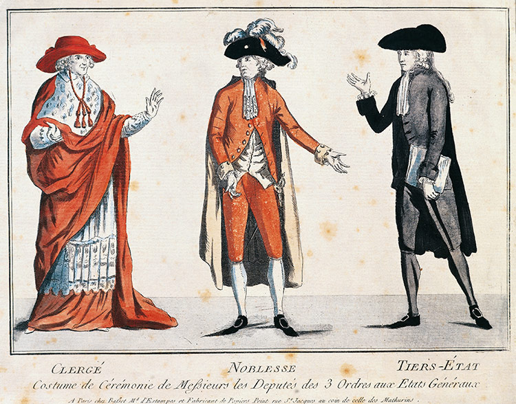 Clothing worn by the three orders of the Estates General: the clergy, the nobility and the common people, 1789