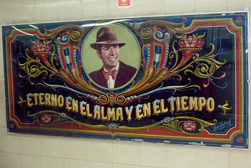 Portrait of Gardel in a subway station named after him in Buenos Aires.
