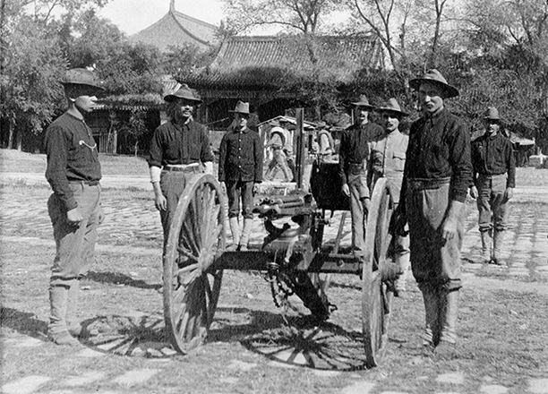 Industrial warfare: Men of the US Infantry Gatling Gun detachment in the Forbidden City, Beijing, c. 1900