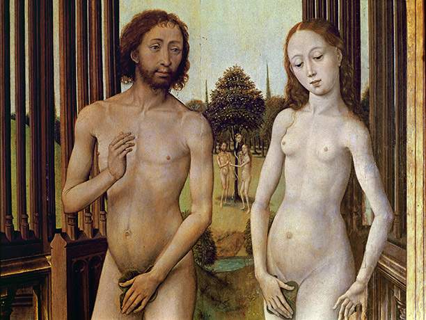 Adam and Eve expelled from the Garden of Eden by Vrancke van der Stockt, c.1460.