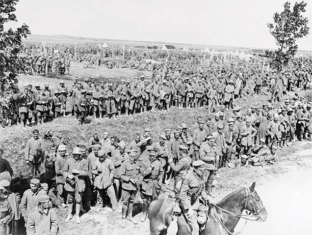 The end in sight: British troops round up German prisoners after the Battle of Amiens, August 9th, 1918