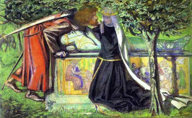 Dante Gabriel Rossetti: Arthur's Tomb - The Last Meeting of Lancelot and Guinevere (1854, Watercolour on paper)