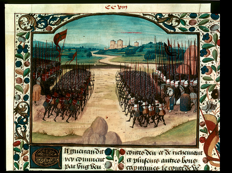 The Battle of Agincourt, from the Chronique d'Enguerrand de Monstrelet, 15th century