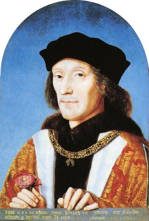 King Henry VII holding a Tudor Rose, wearing collar of the Order of the Golden Fleece, dated 1505, by unknown artist,