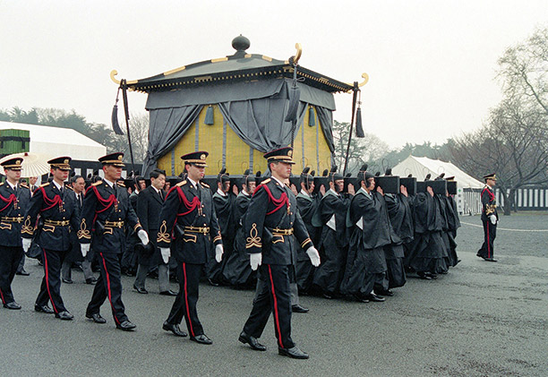 A nation's bulwark: the body of Hirohito is carried to its final resting place. Getty Images/Sankei Archive