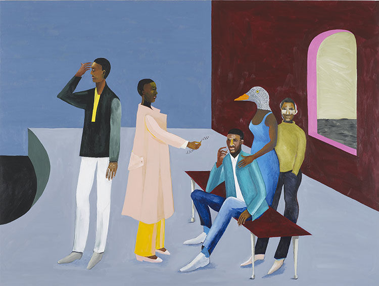 Le Rodeur: The Exchange, 2016. Acrylic on canvas, 183 x 144cm. Courtesy the artist and Hollybush Gardens. Photograph by Andy Keate.