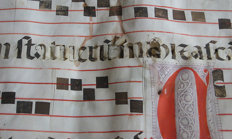 Iron gall ink corrosion on a manuscript from the Church of St Francis, Évora, Portugal.