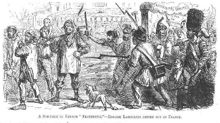 ‘A Specimen of French “Fraternité” – English Labourers Driven Out of France’