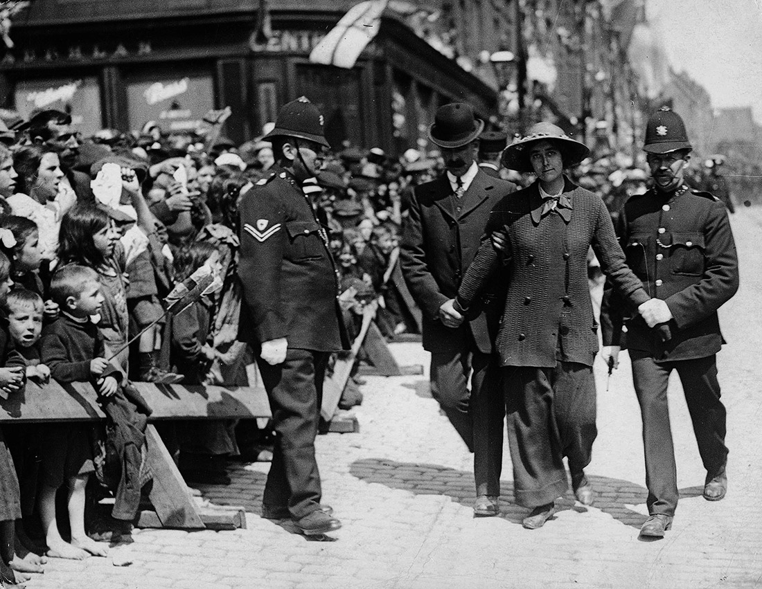 Regional rabble-rousing: a suffragette under arrest in Dundee, Scotland, c.1910.