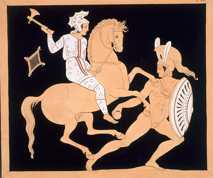Into battle: an Amazon attacks a Greek warrior, French, c.1808
