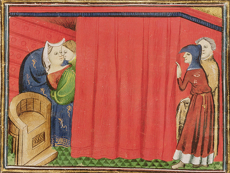 Behind the curtain: an illustration from Barthelemy l'Anglais' Le Livre des Proprietes des choses, c.1410.