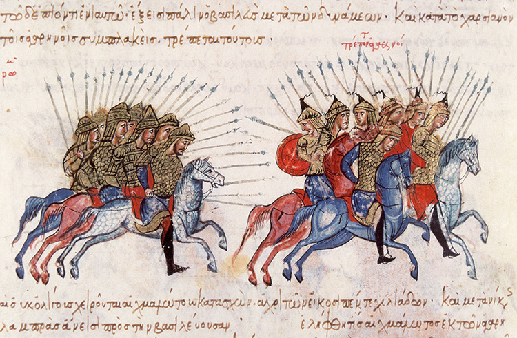 Eternal war: battle between the Byzantine and Arab armies, from the Madrid Skylitzes, 11th century