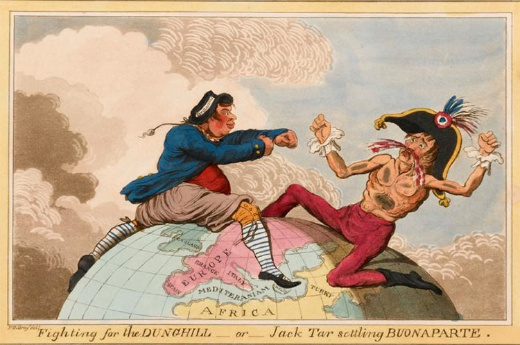 'Fighting for the Dunghill, or, Jack Tar Setting Buonaparte' by James Gillray (1798).