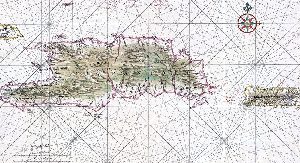 Nautical chart of Hispaniola and Puerto Rico, c.1639.