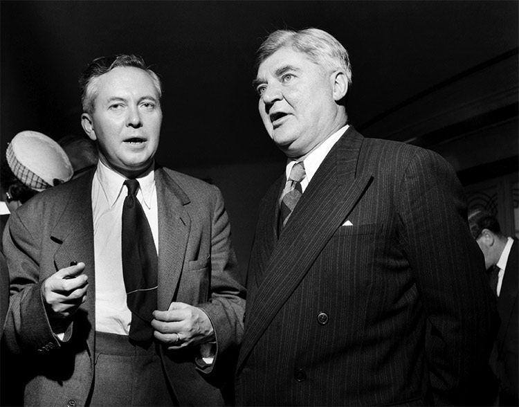Aneurin Bevan (right) with the future prime minister Harold Wilson at the Labour party conference, September 1953.