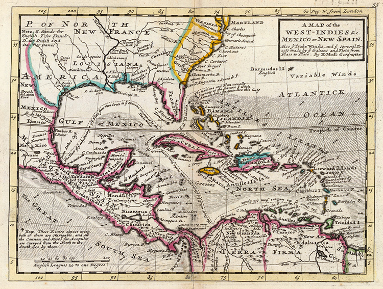 Map showing the Isthmus of Tehuantepec (1736).