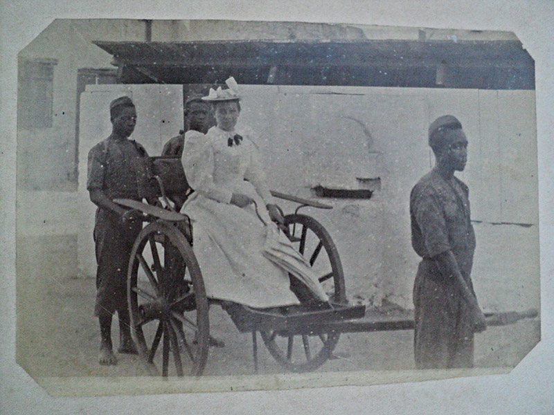 Meeting of cultures: Amelia Jackman in a cart, 19th century.