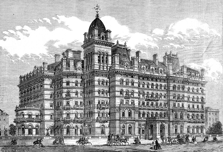 London's (supposedly haunted) Langham Hotel as featured in the Illustrated London News, 1865
