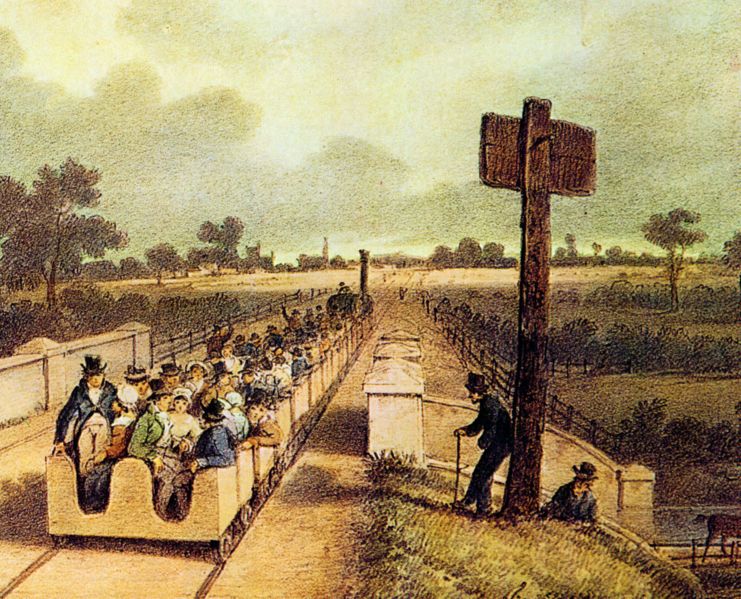  Painting depicting the opening of the Liverpool and Manchester Railway in 1830, the first inter-city railway in the world.