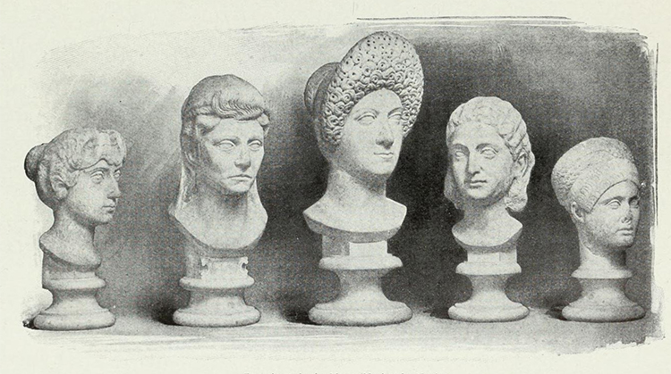 'Types of head-dresses worn in the time of the women of the Caesars', from G. Ferrero, The Women of the Caesars (1911).