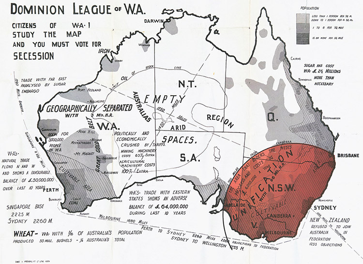 ‘Westralia Shall Be Free’: Dominion League of Western Australia Secession Map, 1930s.