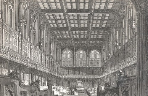Etching of the House of Commons in the 19th century