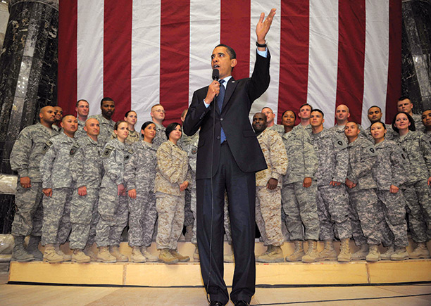 Pragmatic president: Barack Obama speaking at Camp Victory, Baghdad in April 2009. Getty/AFP
