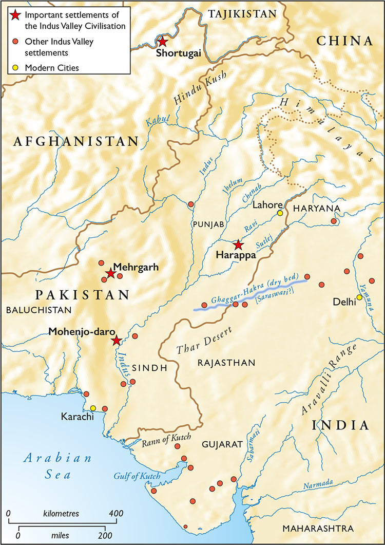 Settlements of the Indus valley civilsation located in modern Pakistan, India and Afghanistan.