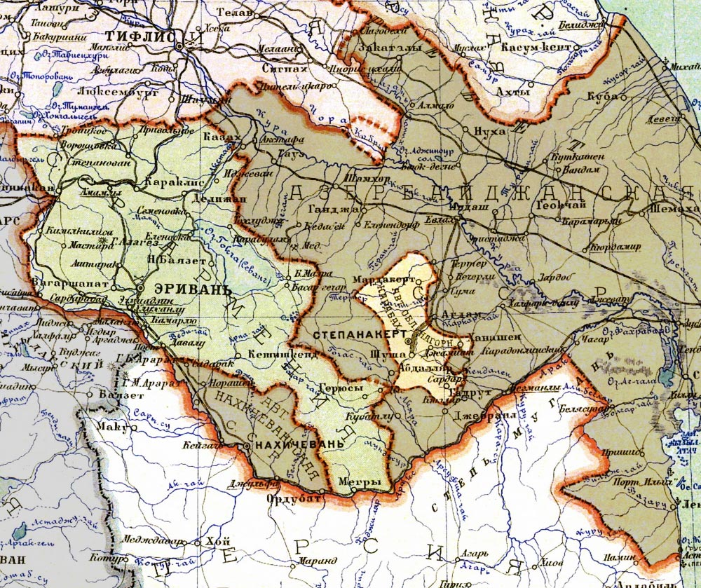Map of the Transcaucasian Socialist Federative Soviet Republic showing the Nagorno-Karabakh region, 1928.