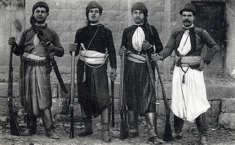 French postcard showing four Christian men from Mount Lebanon, late 1800s.