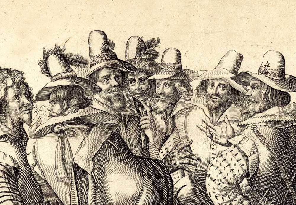 the Gunpowder Plot conspirators, engraving by Crispijn de Passe the Elder, c.1605.