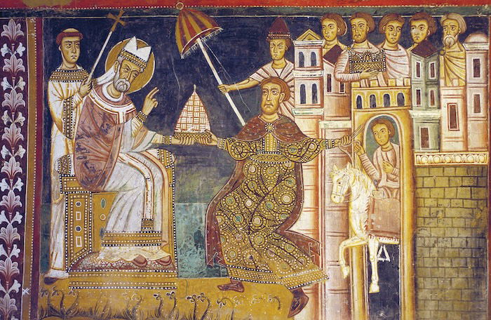 Sylvester I and Constantine, fresco from the basilica dei Santi Quattro Coronati, Rome, 13th century. Heritage Images/TopFoto.