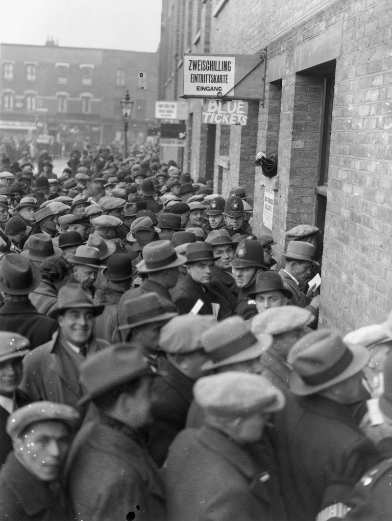 German fans at the turnstiles at White Hart Lane, London, 1935.
