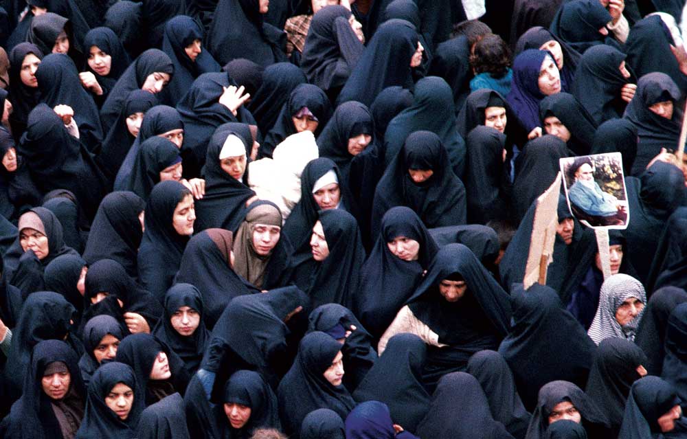 Women protest during the Iranian Revolution, Tehran, 1978.